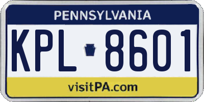 PA license plate KPL8601