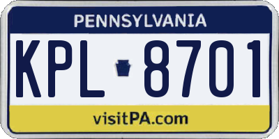 PA license plate KPL8701
