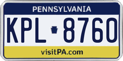 PA license plate KPL8760