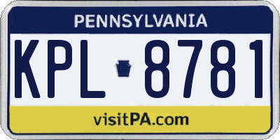 PA license plate KPL8781