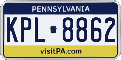 PA license plate KPL8862