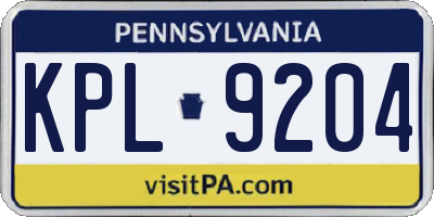 PA license plate KPL9204