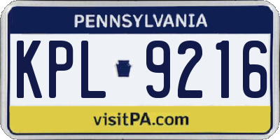 PA license plate KPL9216