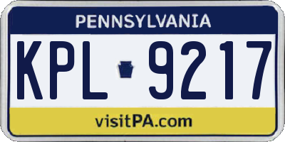 PA license plate KPL9217