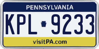 PA license plate KPL9233