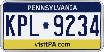 PA license plate KPL9234