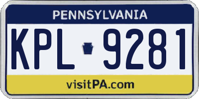 PA license plate KPL9281