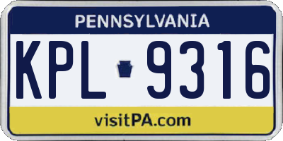PA license plate KPL9316