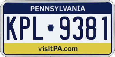 PA license plate KPL9381