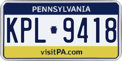 PA license plate KPL9418
