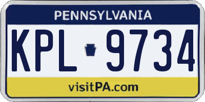 PA license plate KPL9734