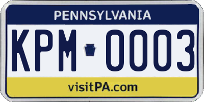PA license plate KPM0003