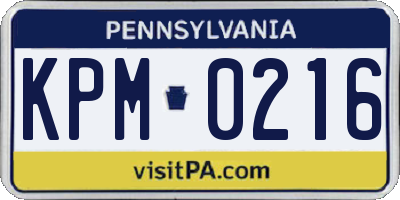 PA license plate KPM0216