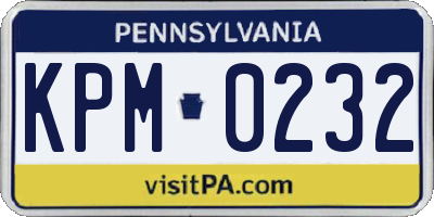 PA license plate KPM0232