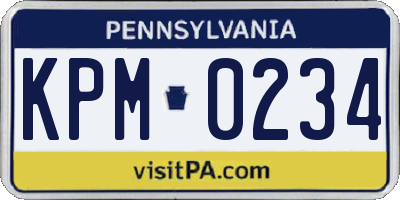 PA license plate KPM0234
