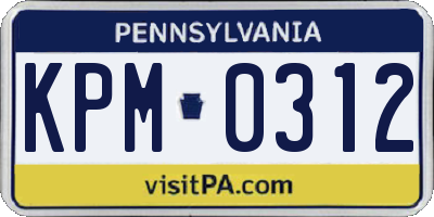 PA license plate KPM0312