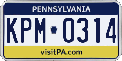 PA license plate KPM0314