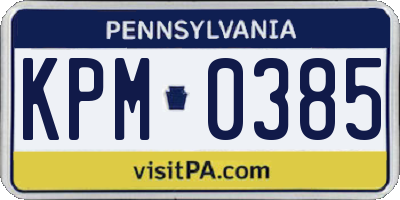 PA license plate KPM0385