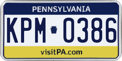 PA license plate KPM0386