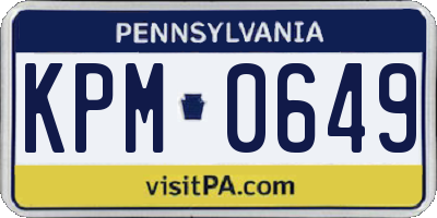 PA license plate KPM0649