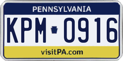 PA license plate KPM0916