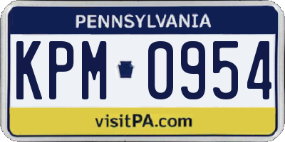 PA license plate KPM0954
