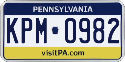 PA license plate KPM0982