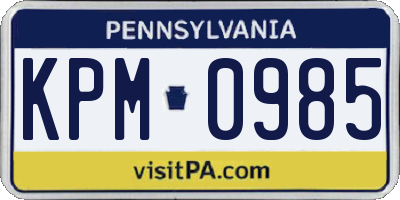 PA license plate KPM0985