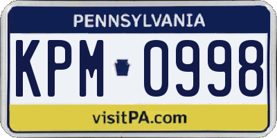 PA license plate KPM0998