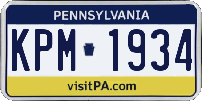 PA license plate KPM1934
