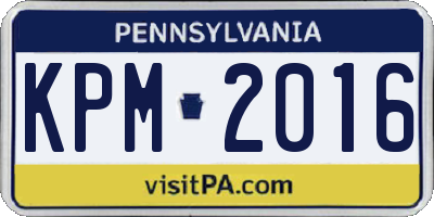 PA license plate KPM2016