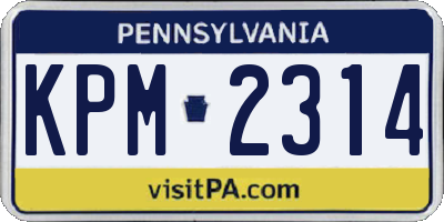 PA license plate KPM2314