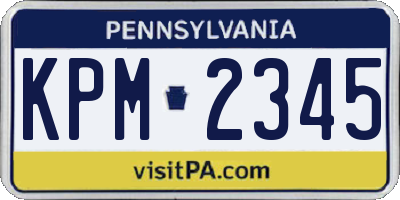 PA license plate KPM2345