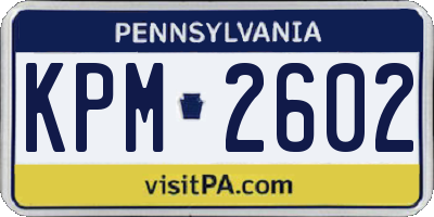 PA license plate KPM2602