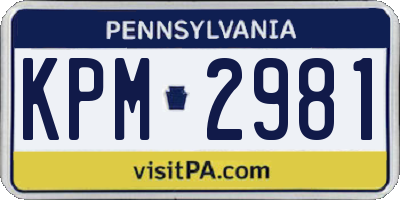 PA license plate KPM2981