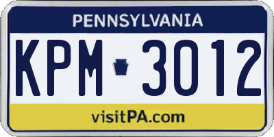 PA license plate KPM3012