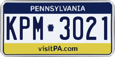 PA license plate KPM3021