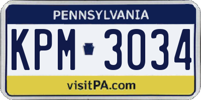 PA license plate KPM3034
