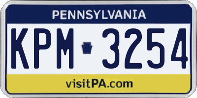 PA license plate KPM3254