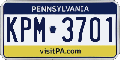 PA license plate KPM3701