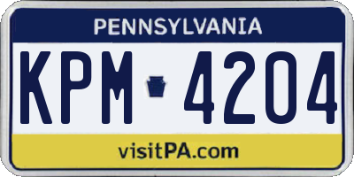 PA license plate KPM4204