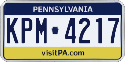 PA license plate KPM4217