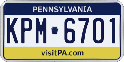 PA license plate KPM6701