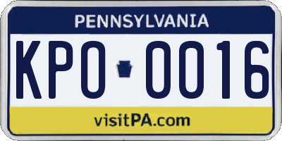 PA license plate KPO0016
