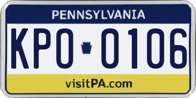 PA license plate KPO0106