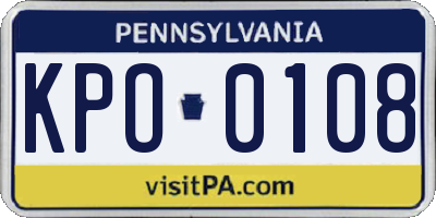 PA license plate KPO0108