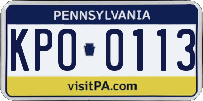 PA license plate KPO0113