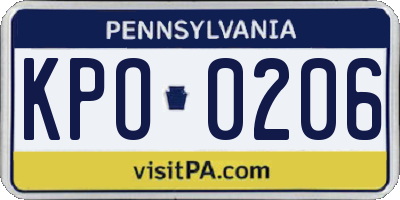 PA license plate KPO0206