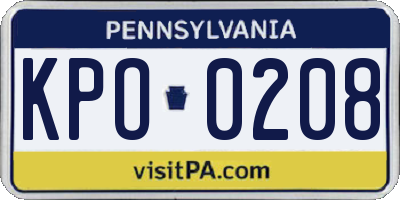 PA license plate KPO0208