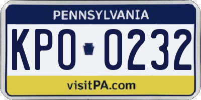 PA license plate KPO0232